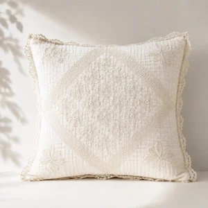 Almohada con encaje ju 50 × 50 cm – Blanco