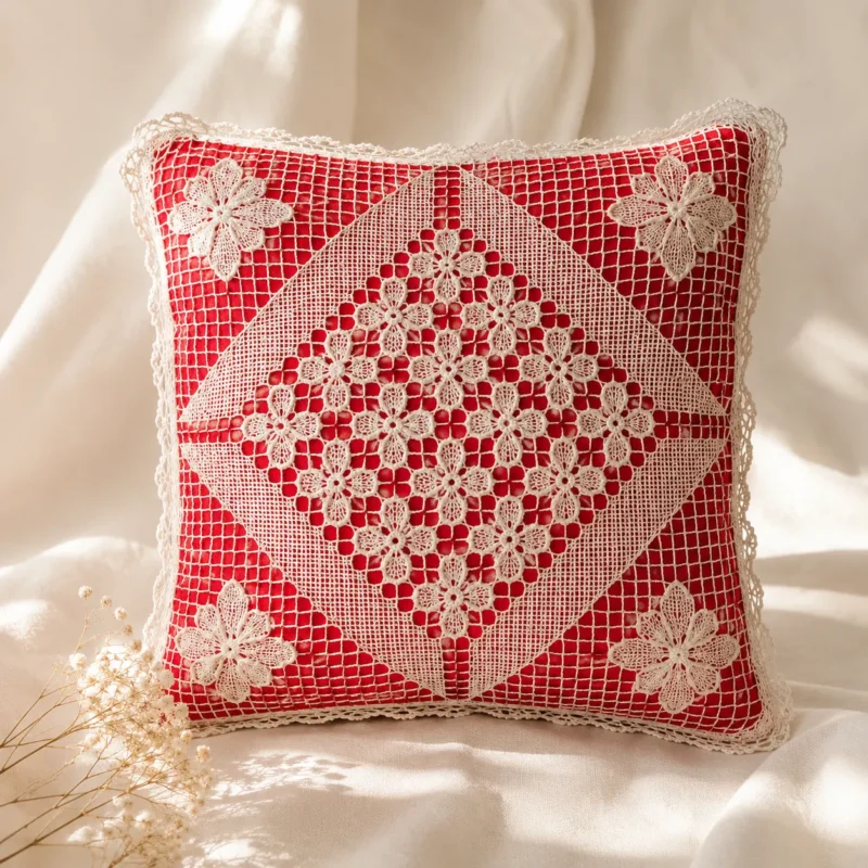Almohada con encaje ju 50 × 50 cm – Rojo