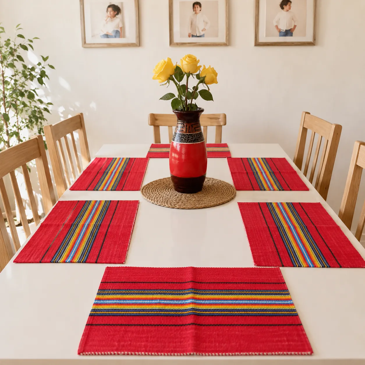 Set de 6 individuales en faja tradicional roja