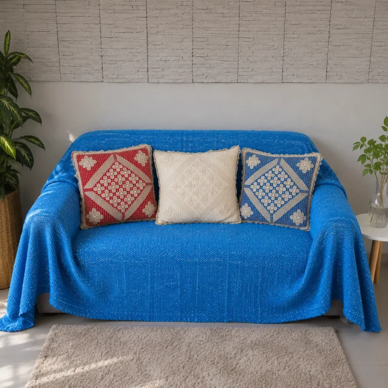 Manta de cama y sofá de poyvi reforzado – Azul