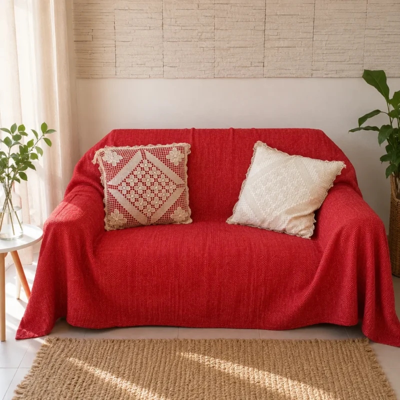Manta de cama y sofá de poyvi reforzado – Rojo