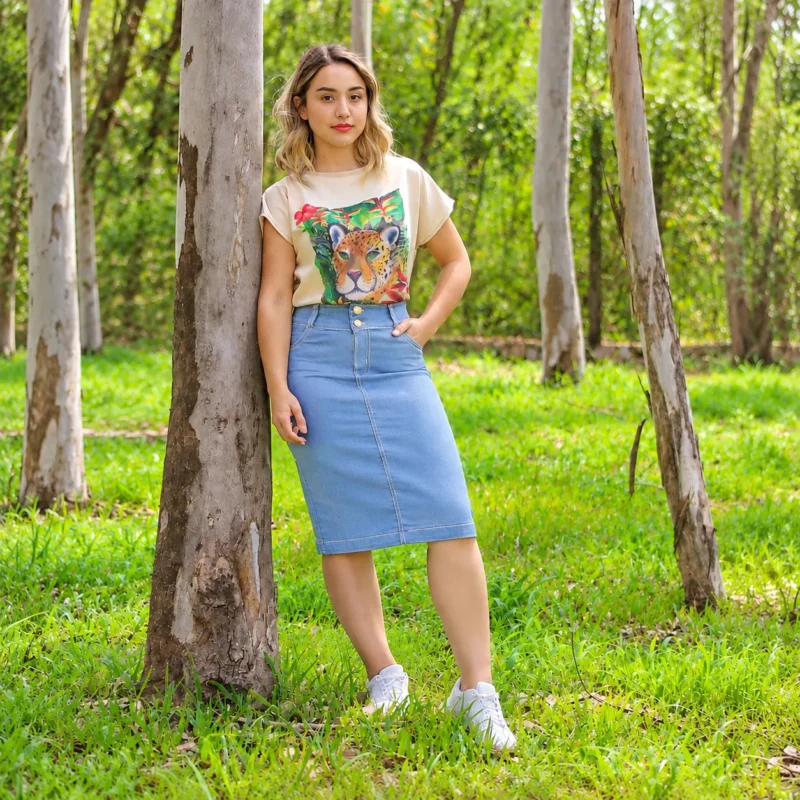 Pollera larga basic jeans – Celeste