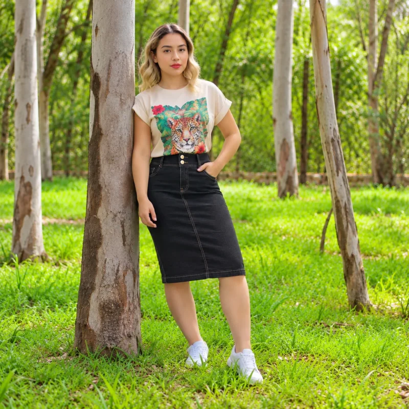 Pollera larga basic jeans – Negro