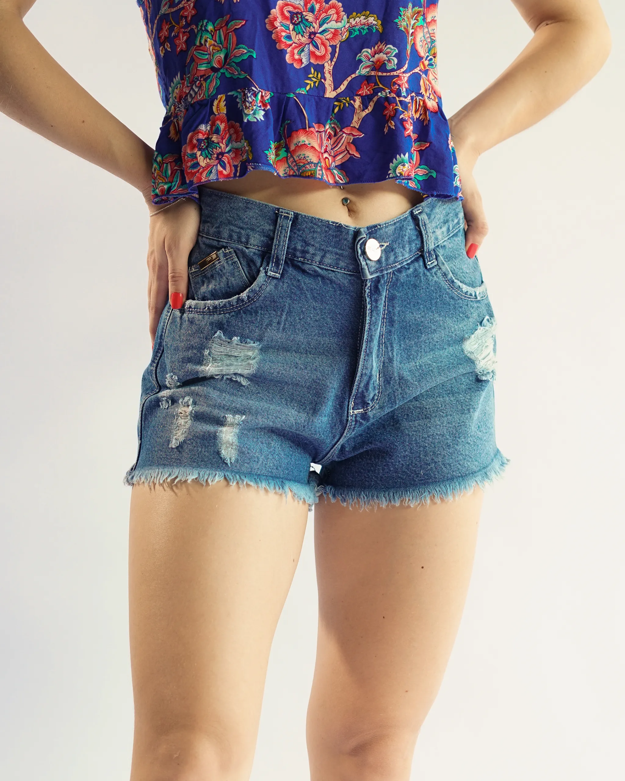 Shorts mom jeans rota – Azul Oscuro